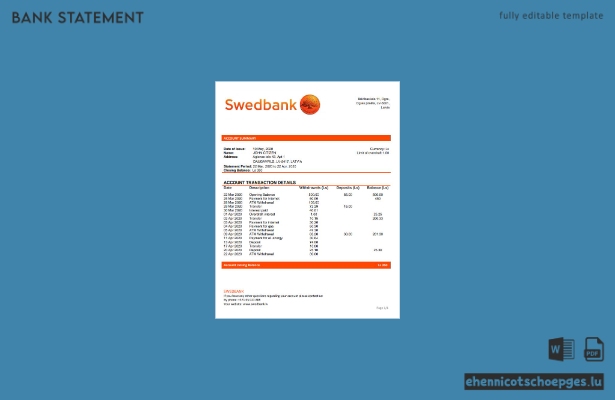 Lettland Swedbank Kontoauszug Word.1 Beispielvorschau